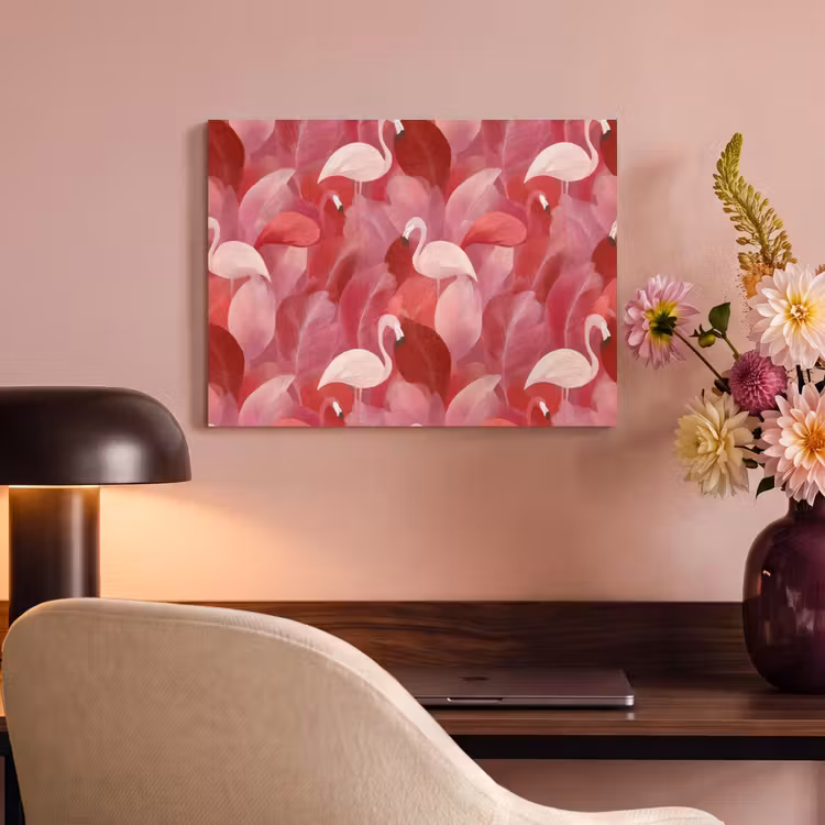 Akoestisch schilderij - Flamingo - Botanisch - Elegant - Roze - Rood — 4