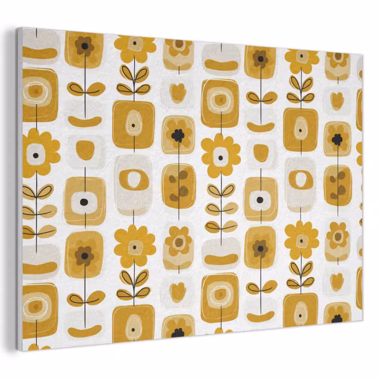 Akoestisch schilderij - Retro - Abstract - Bloemen - Okergeel — 1