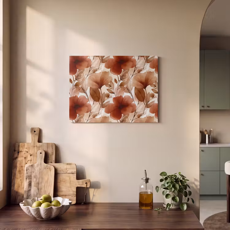 Akoestisch schilderij - Bloemen - Aquarel - Botanisch - Terracotta — 3