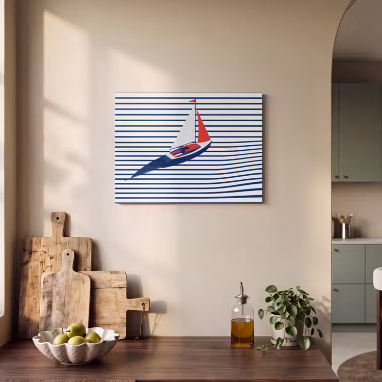 Akoestisch schilderij - Boot - Water - Abstract - Blauw — 3
