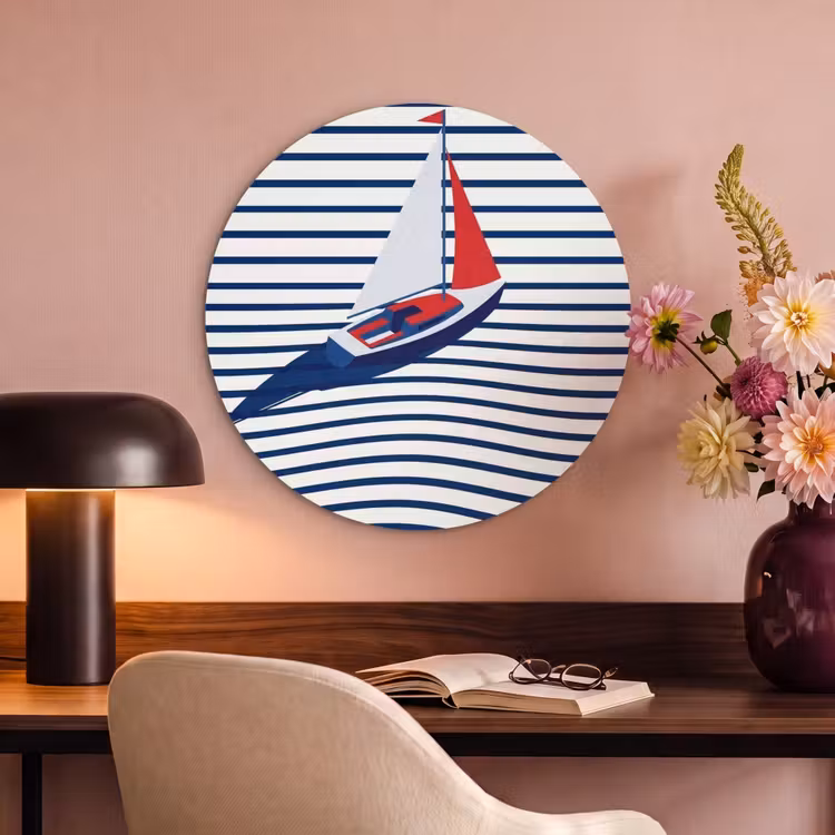 Akoestisch schilderij rond - Boot - Water - Abstract - Blauw — 2