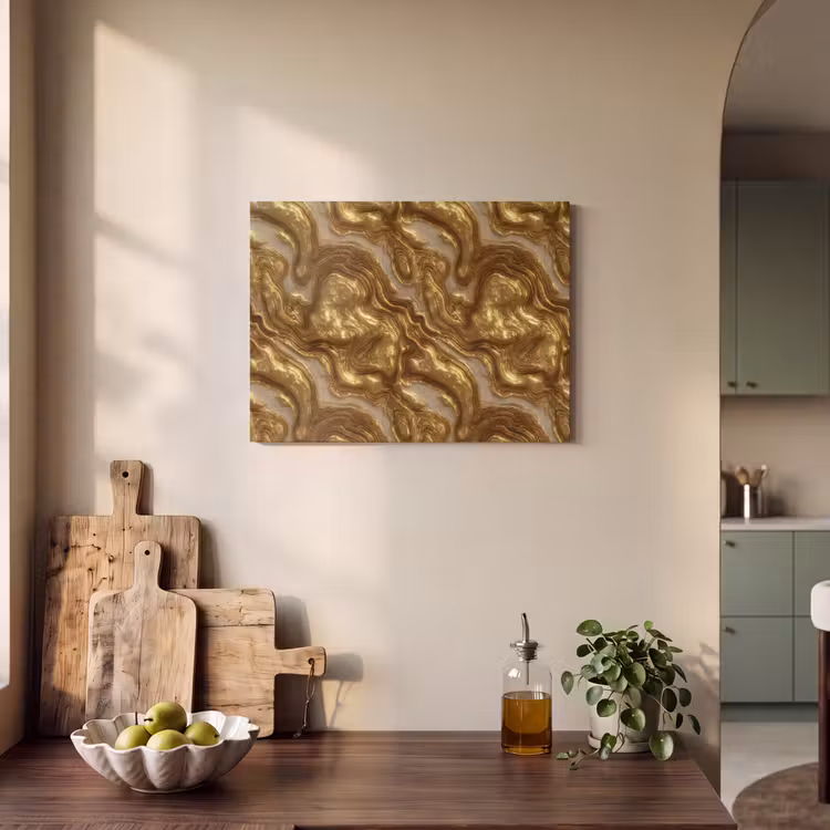 Akoestisch schilderij - Golven - Organisch - Goud - Crème — 3