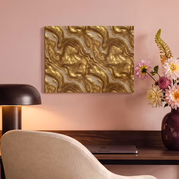 Akoestisch schilderij - Golven - Organisch - Goud - Crème — 4