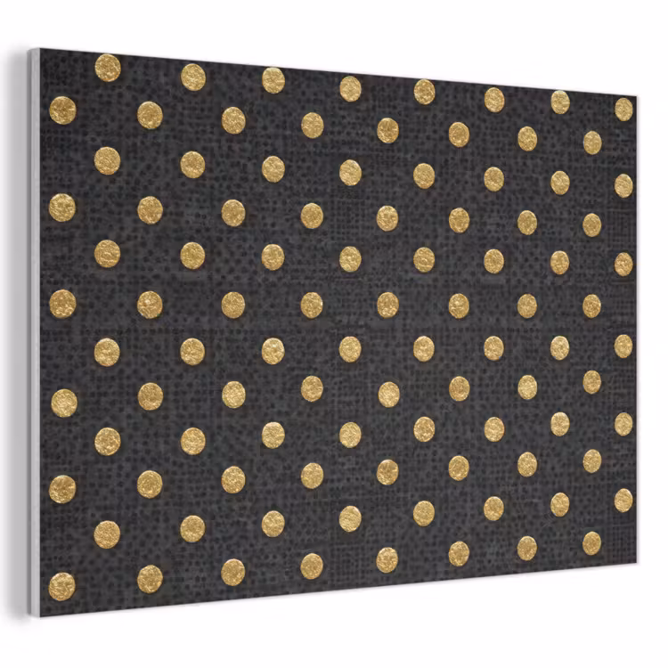 Akoestisch schilderij - Polka Dot - Stippen - Goud - Zwart — 1