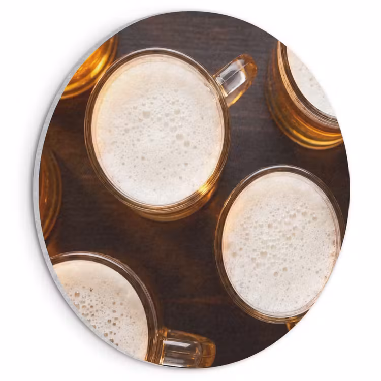 Akoestisch schilderij rond - Bier - Glazen - Schuim - Hout - Drank — 1