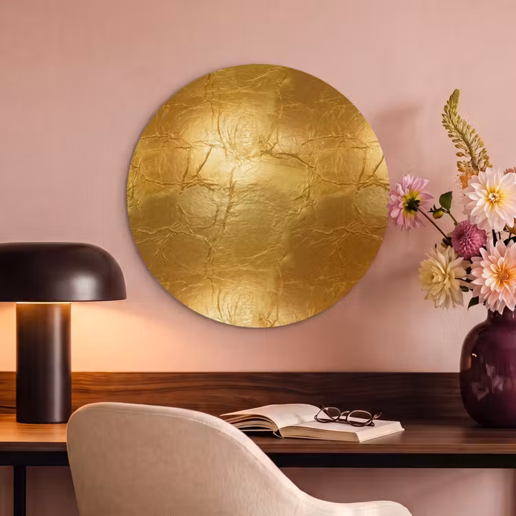 Akoestisch schilderij rond - Bladgoud - Vintage - Textuur - Warm Goud — 2