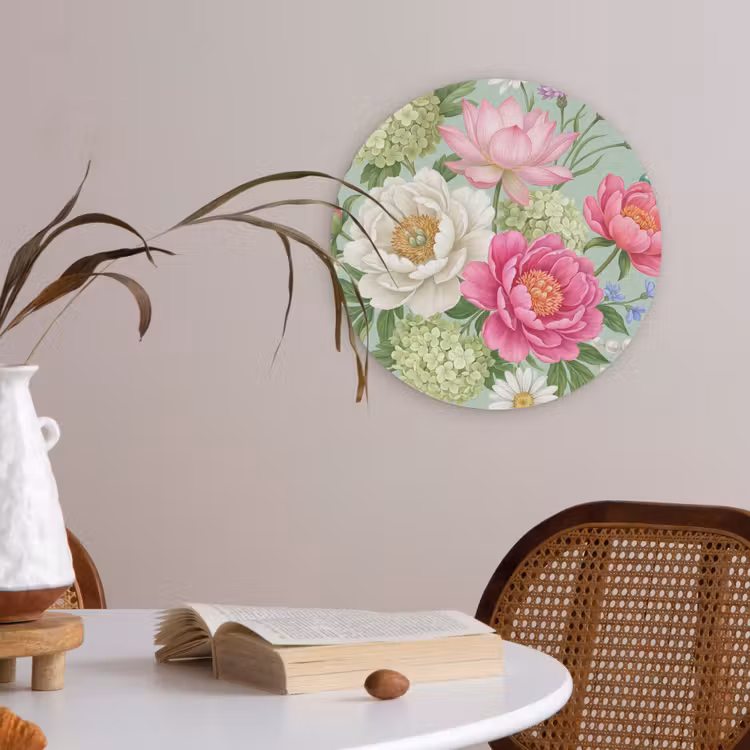 Akoestisch schilderij rond - Bloemen - Patroon - Botanisch - Groen — 2