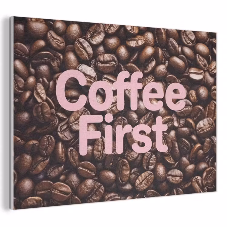 Akoestisch schilderij - Coffee First - Koffiebonen - Roze — 1