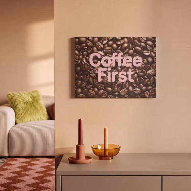 Akoestisch schilderij - Coffee First - Koffiebonen - Roze — 2