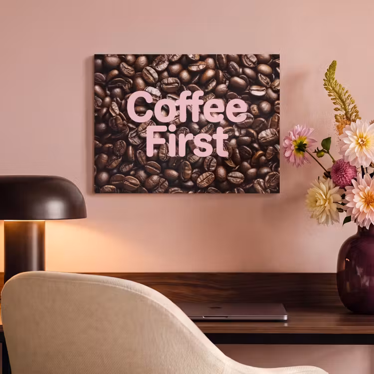 Akoestisch schilderij - Coffee First - Koffiebonen - Roze — 4