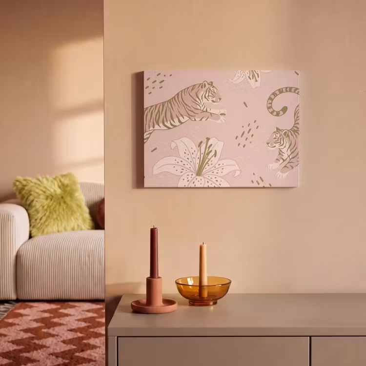 Akoestisch schilderij - Kat - Springend - Bloemen - Abstract - Roze — 2