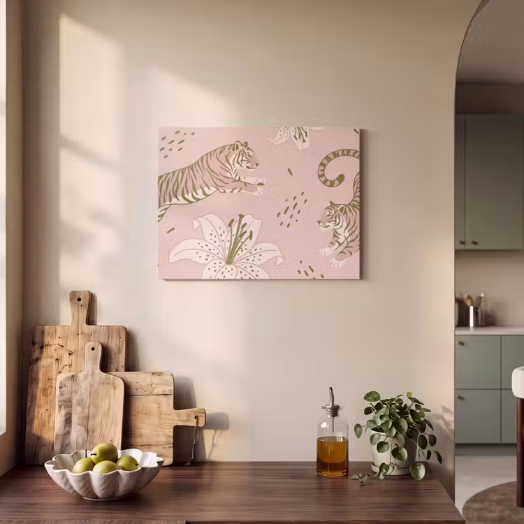 Akoestisch schilderij - Kat - Springend - Bloemen - Abstract - Roze — 3