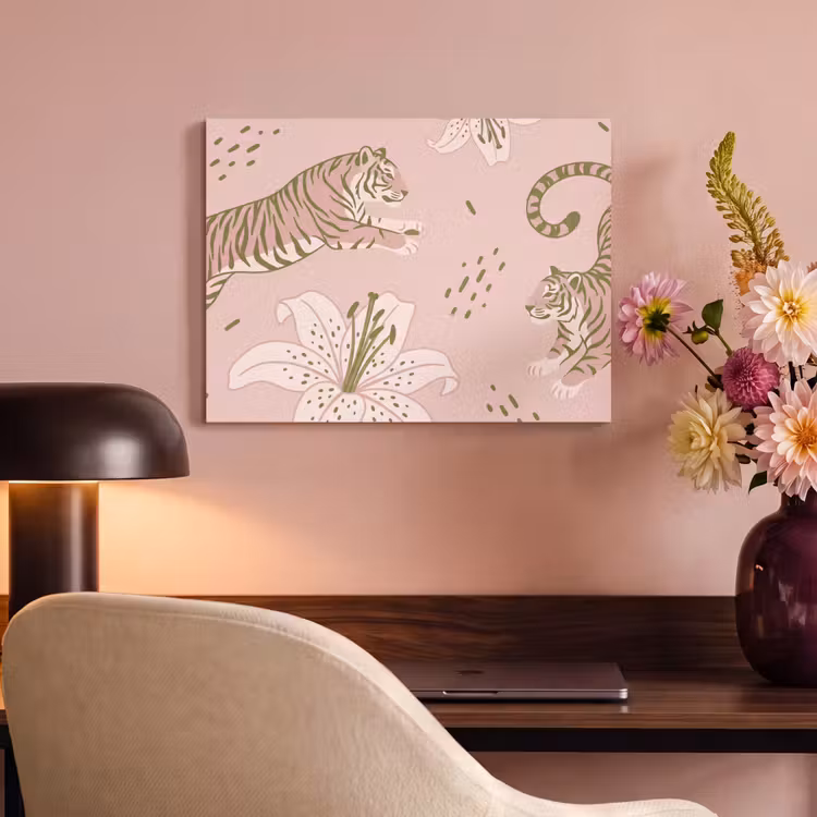 Akoestisch schilderij - Kat - Springend - Bloemen - Abstract - Roze — 4