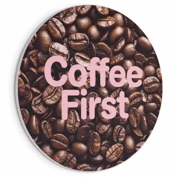 Akoestisch schilderij rond - Coffee First - Koffiebonen - Roze — 1