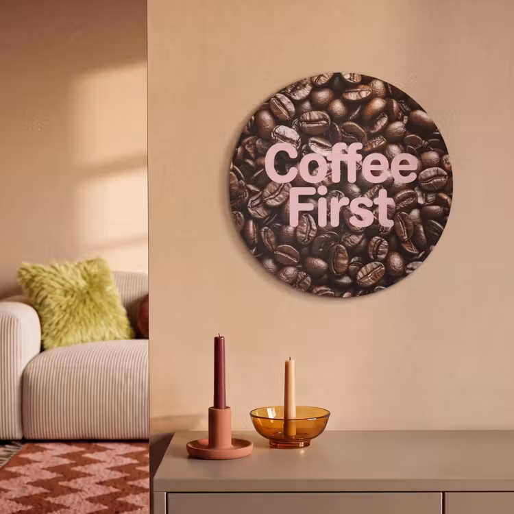 Akoestisch schilderij rond - Coffee First - Koffiebonen - Roze — 3
