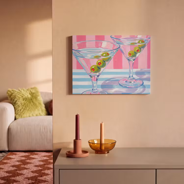 Akoestisch schilderij - Cocktail - Olijven - Kunst - Modern - Roze — 2