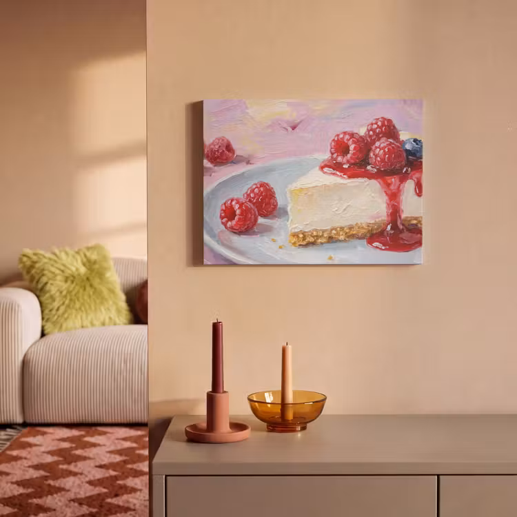Akoestisch schilderij - Eten - Cheesecake - Bessen - Abstract - Roze — 2