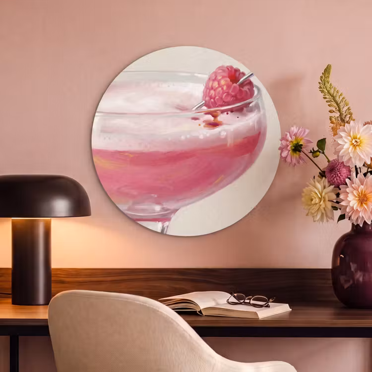 Akoestisch schilderij rond - Cocktail - Framboos - Drank - Modern - Roze — 2