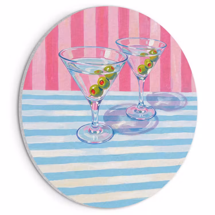 Akoestisch schilderij rond - Cocktail - Olijven - Kunst - Modern - Roze — 1