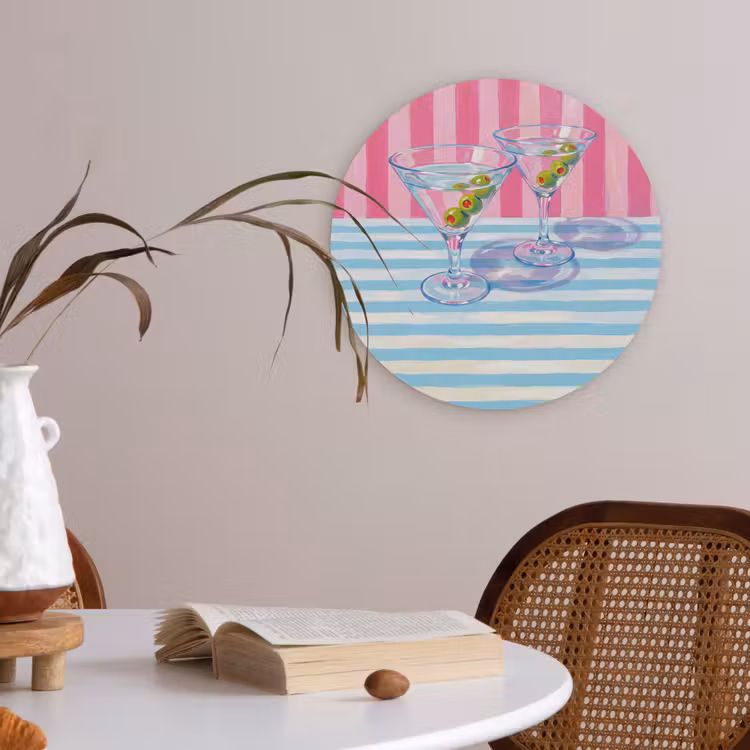 Akoestisch schilderij rond - Cocktail - Olijven - Kunst - Modern - Roze — 2
