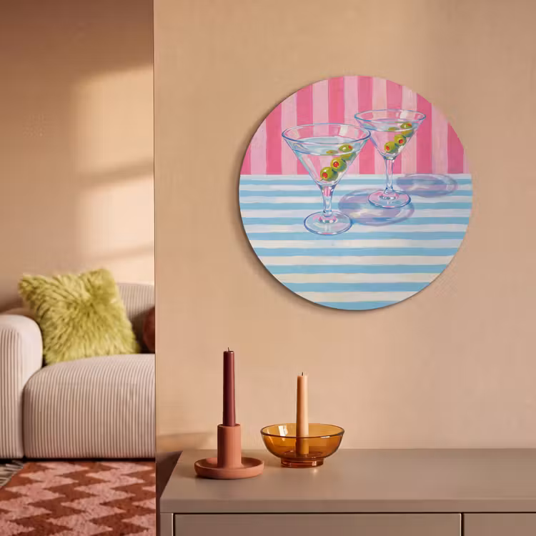 Akoestisch schilderij rond - Cocktail - Olijven - Kunst - Modern - Roze — 3