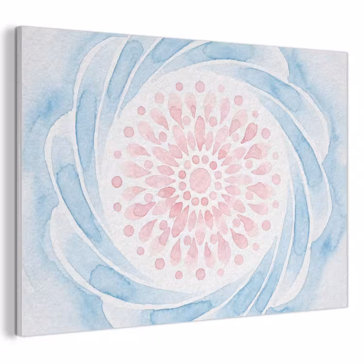 Akoestisch schilderij - Abstract - Bloemvorm - Aquarel - Roze - Blauw — 1