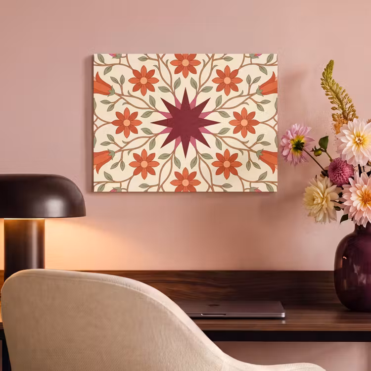 Akoestisch schilderij - Bloemen - Mandala - Decoratief - Rood — 4