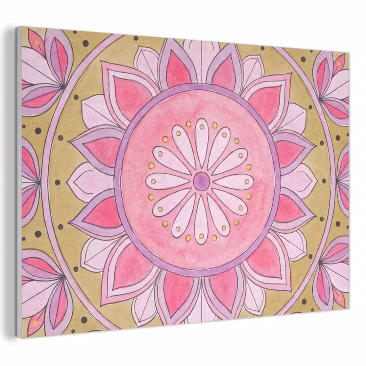 Akoestisch schilderij - Mandala - Patroon - Kunst - Aquarel - Roze — 1