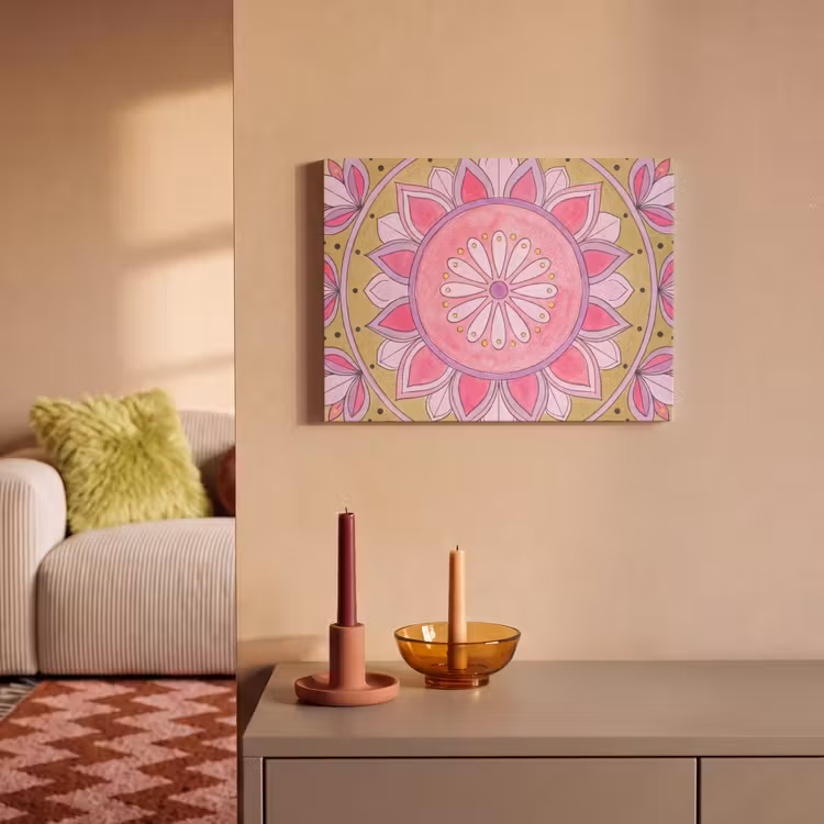 Akoestisch schilderij - Mandala - Patroon - Kunst - Aquarel - Roze — 2