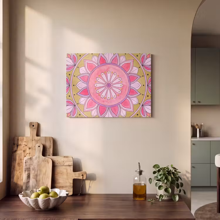 Akoestisch schilderij - Mandala - Patroon - Kunst - Aquarel - Roze — 3