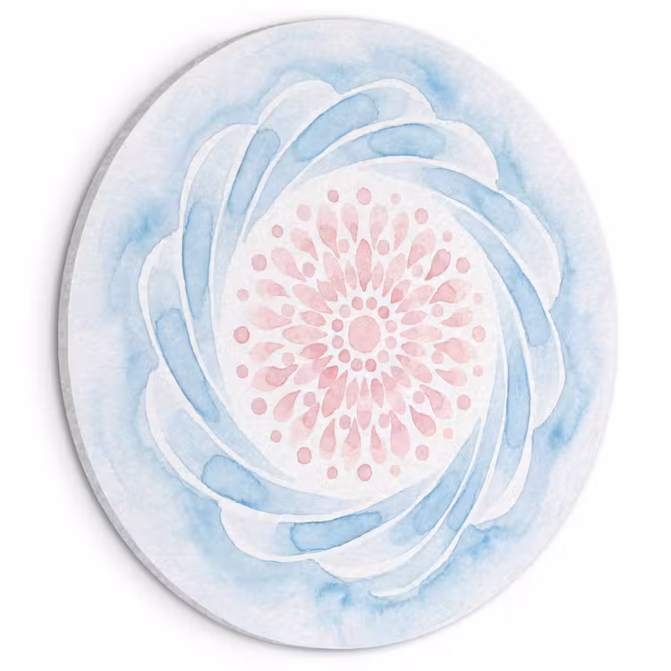 Akoestisch schilderij rond - Abstract - Bloemvorm - Aquarel - Roze - Blauw — 1