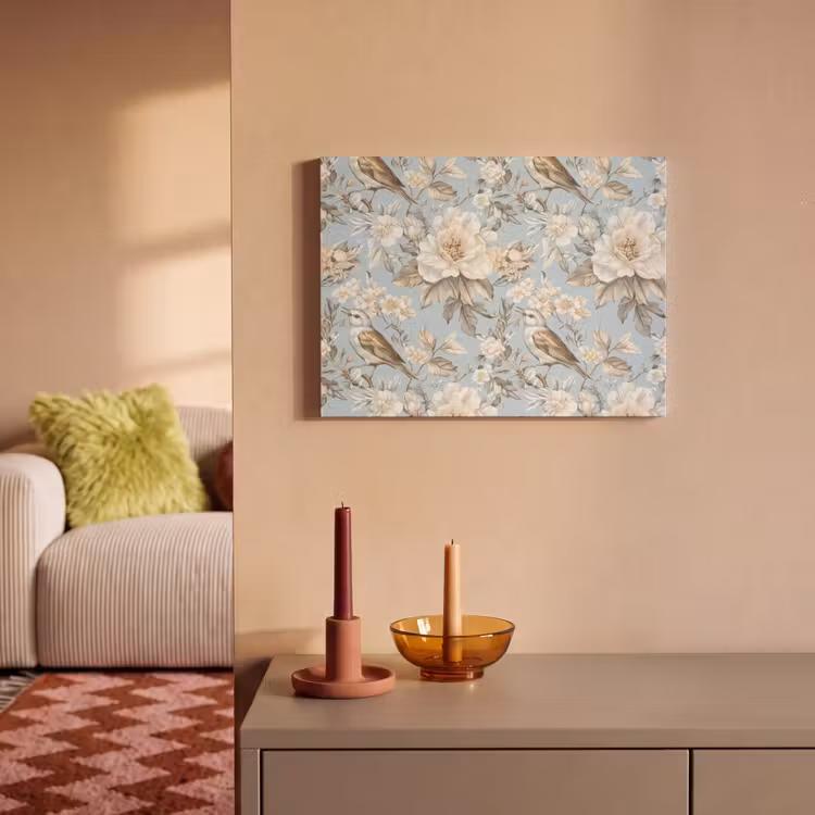 Akoestisch schilderij - Botanisch - Zangvogel - Blauw — 2