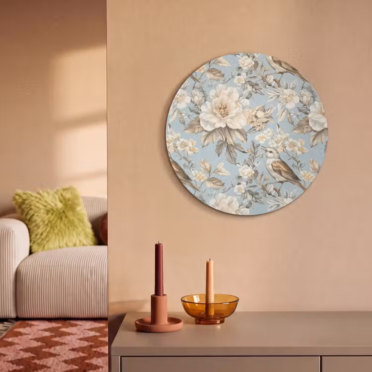 Akoestisch schilderij rond - Botanisch - Zangvogel - Blauw — 3