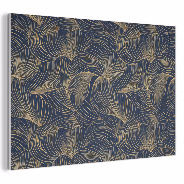Akoestisch schilderij - Abstract - Lijnen - Blauw - Goud — 1
