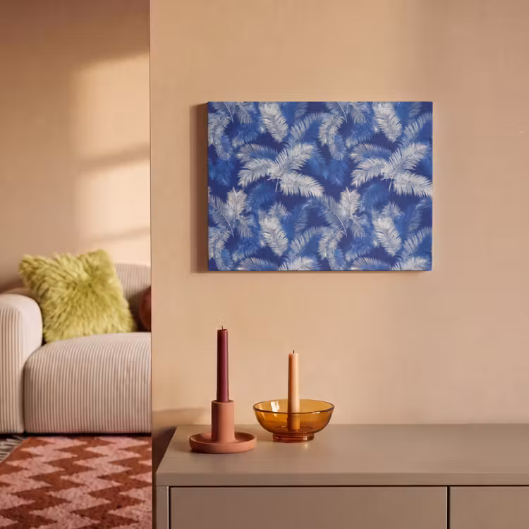 Akoestisch schilderij - Palmblad - Patroon - Blauw — 2