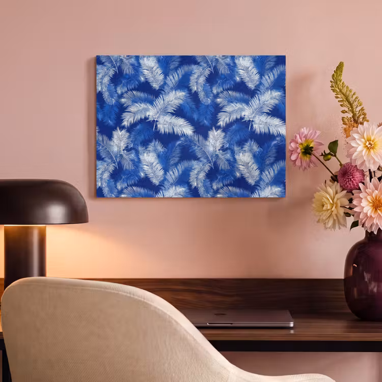 Akoestisch schilderij - Palmblad - Patroon - Blauw — 4