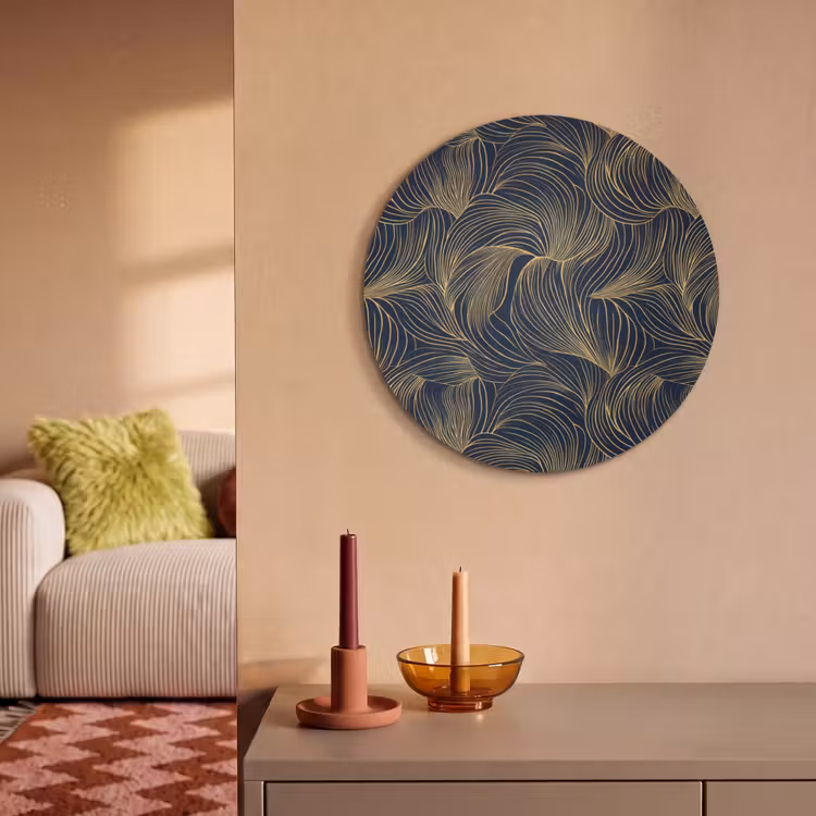 Akoestisch schilderij rond - Abstract - Lijnen - Blauw - Goud — 3