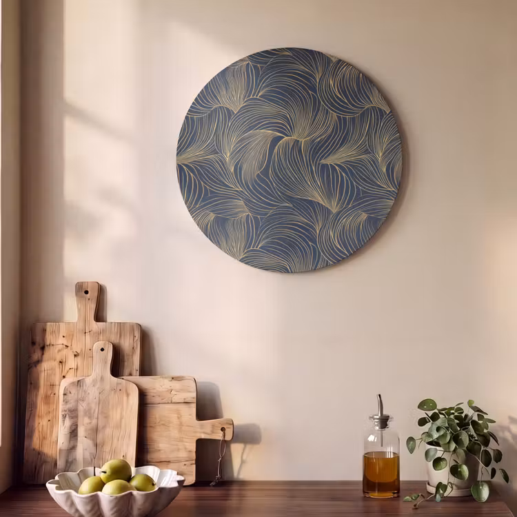 Akoestisch schilderij rond - Abstract - Lijnen - Blauw - Goud — 4