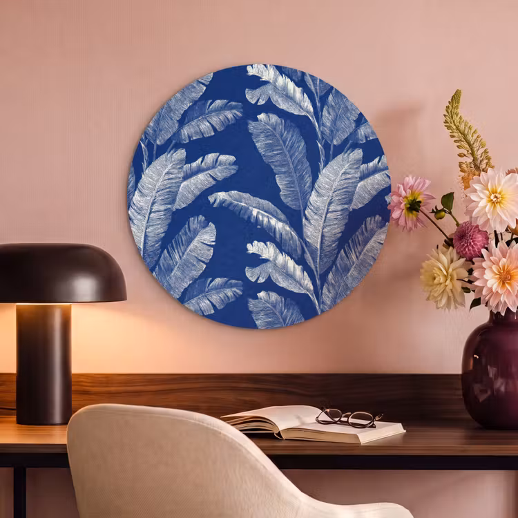 Akoestisch schilderij rond - Blad - Palm - Blauw — 2