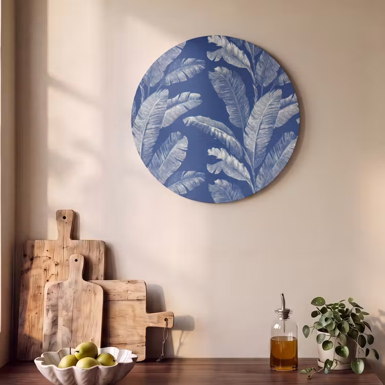 Akoestisch schilderij rond - Blad - Palm - Blauw — 4