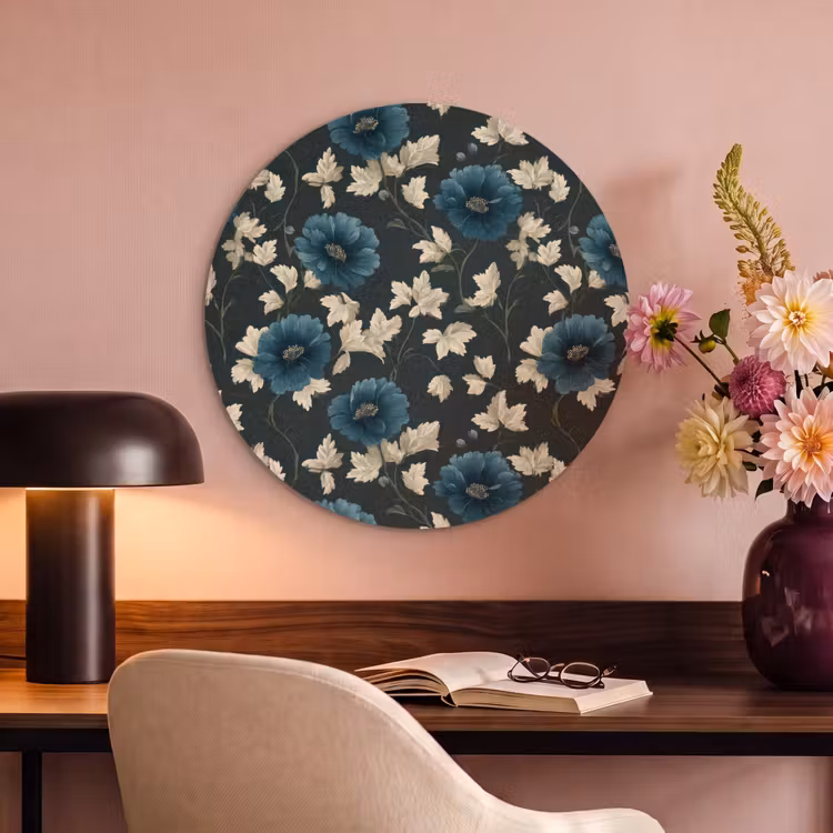 Akoestisch schilderij rond - Botanisch - Bloemen - Blauw — 2