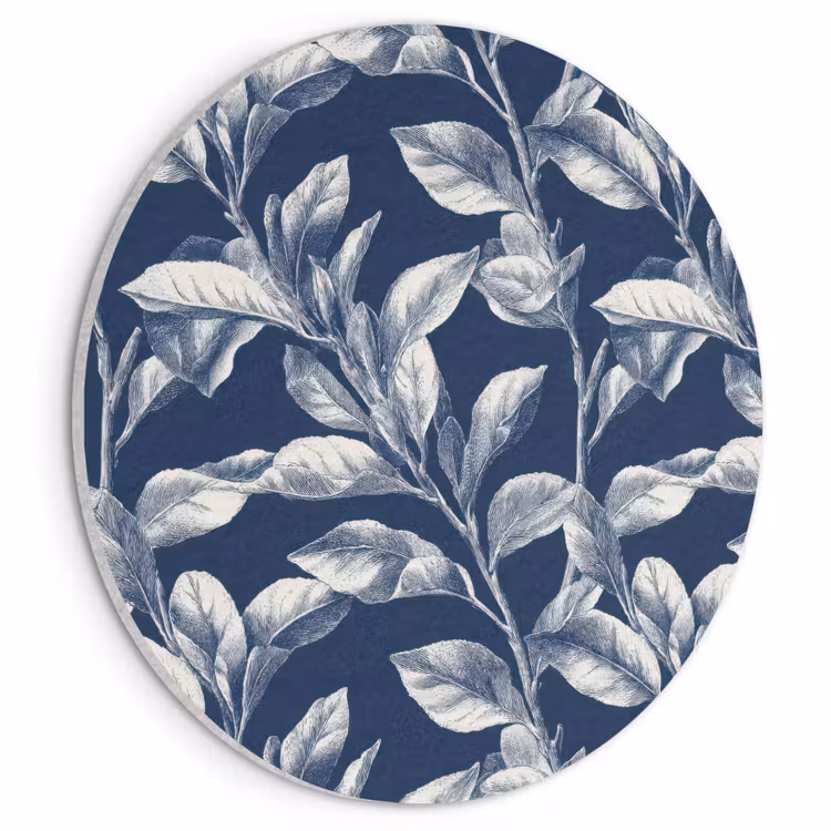 Akoestisch schilderij rond - Botanisch - Patroon - Blauw — 1