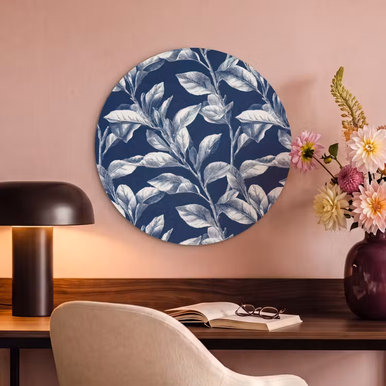Akoestisch schilderij rond - Botanisch - Patroon - Blauw — 2