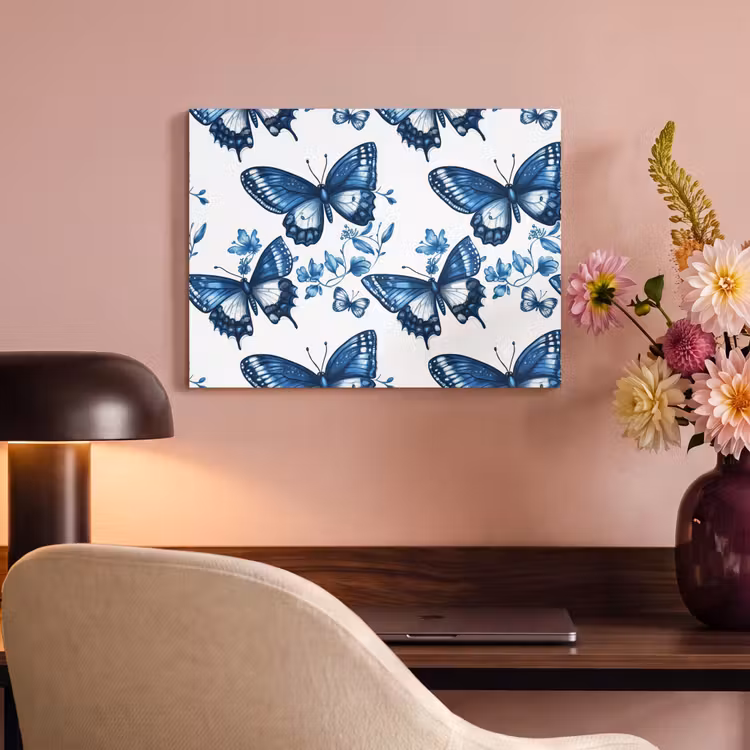 Akoestisch schilderij - Blauw - Vlinders - Bloemen - Wit — 4