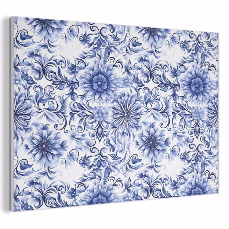 Akoestisch schilderij - Bloemen - Blauw - Patroon - Wit — 1