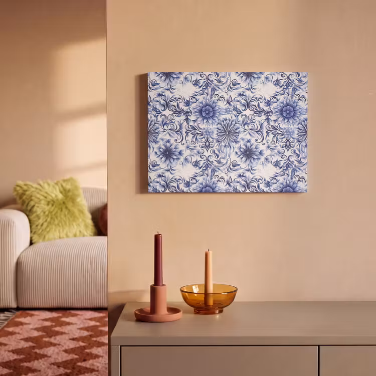 Akoestisch schilderij - Bloemen - Blauw - Patroon - Wit — 2