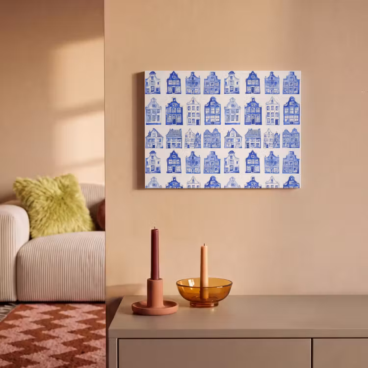 Akoestisch schilderij - Patroon - Huizen - Blauw — 2