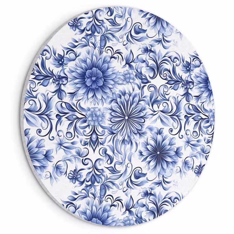 Akoestisch schilderij rond - Bloemen - Blauw - Patroon - Wit — 1