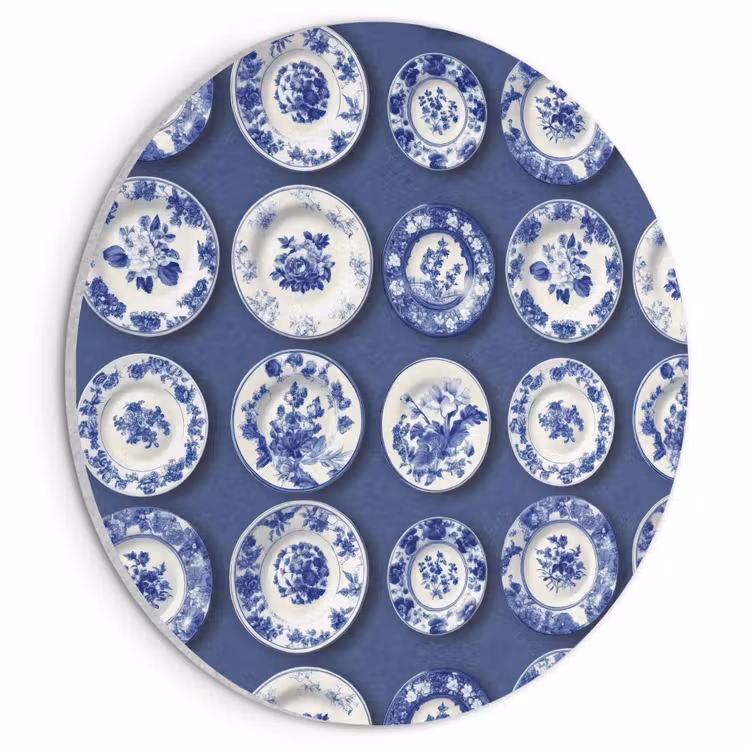Akoestisch schilderij rond - Borden - Floraal - Blauw — 1