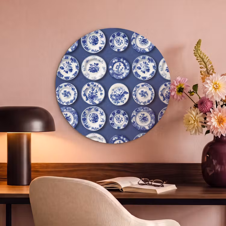 Akoestisch schilderij rond - Borden - Floraal - Blauw — 2